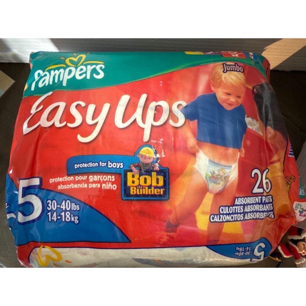 Pampers Easy Ups Boys Size 5 Bob the Builder 2005 Training Pants 26 Count Jumbo